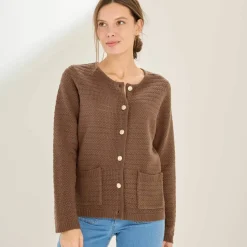 Cardigan uni maille fantaisie