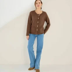 Cardigan uni maille fantaisie