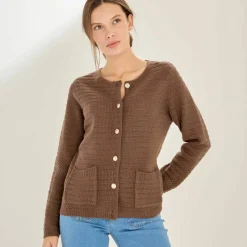 Cardigan uni maille fantaisie