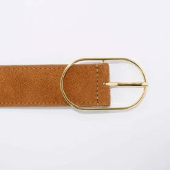 Ceinture boucle coloris doré, croûte de cuir