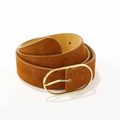 Ceinture boucle coloris doré, croûte de cuir
