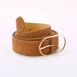 Ceinture boucle coloris doré, croûte de cuir