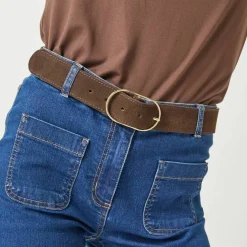 Ceinture boucle coloris doré, croûte de cuir