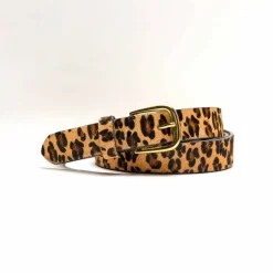 Ceinture en cuir imprimé léopard, effet poilu