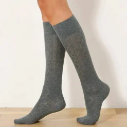 Chaussettes hautes en maille torsadée unie - lot de 2 paires