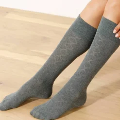 Chaussettes hautes en maille torsadée unie - lot de 2 paires