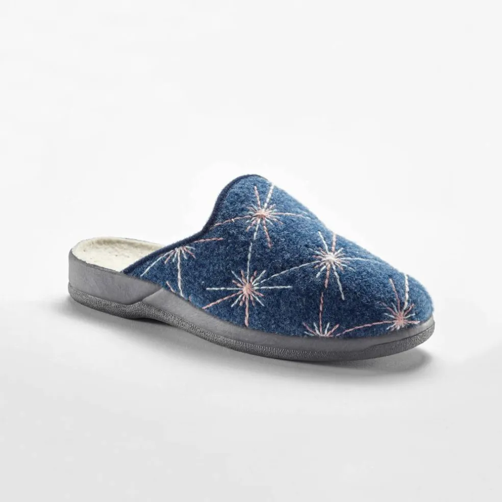 Chaussons mules fourrés brodés