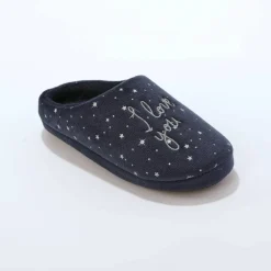Chaussons mules polaire brodés texte