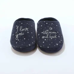 Chaussons mules polaire brodés texte