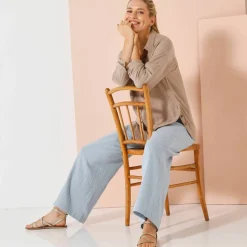 Chemise boutonnée unie, gaze de coton