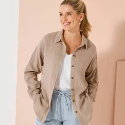 Chemise boutonnée unie, gaze de coton