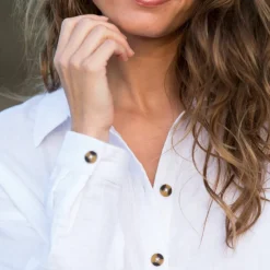 Chemise boutonnée unie, gaze de coton