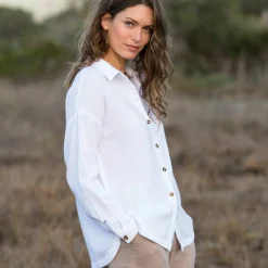 Chemise boutonnée unie, gaze de coton