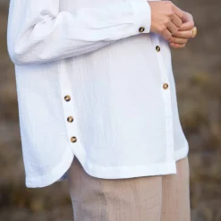 Chemise boutonnée unie, gaze de coton