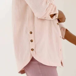 Chemise boutonnée unie, gaze de coton