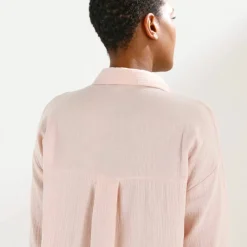 Chemise boutonnée unie, gaze de coton