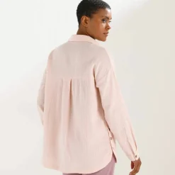 Chemise boutonnée unie, gaze de coton