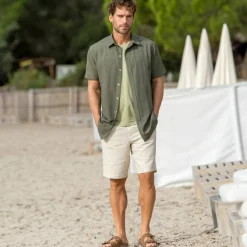 Chemise coton lin manches courtes boutonnée