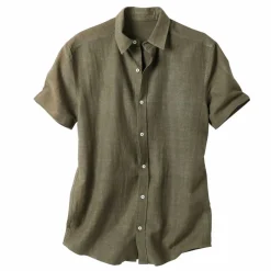 Chemise coton lin manches courtes boutonnée