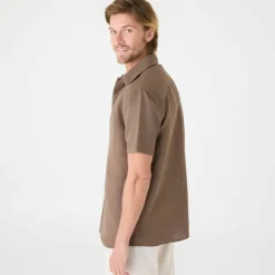 Chemise coton lin manches courtes boutonnée