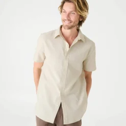 Chemise coton lin manches courtes boutonnée