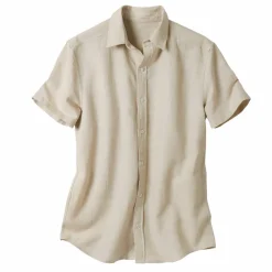 Chemise coton lin manches courtes boutonnée