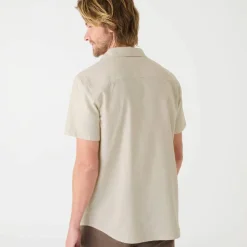 Chemise coton lin manches courtes boutonnée