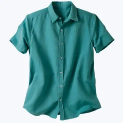 Chemise coton lin manches courtes boutonnée