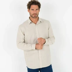 Chemise coton lin manches longues boutonnée