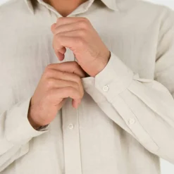 Chemise coton lin manches longues boutonnée