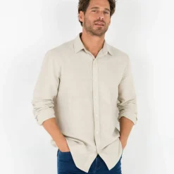 Chemise coton lin manches longues boutonnée