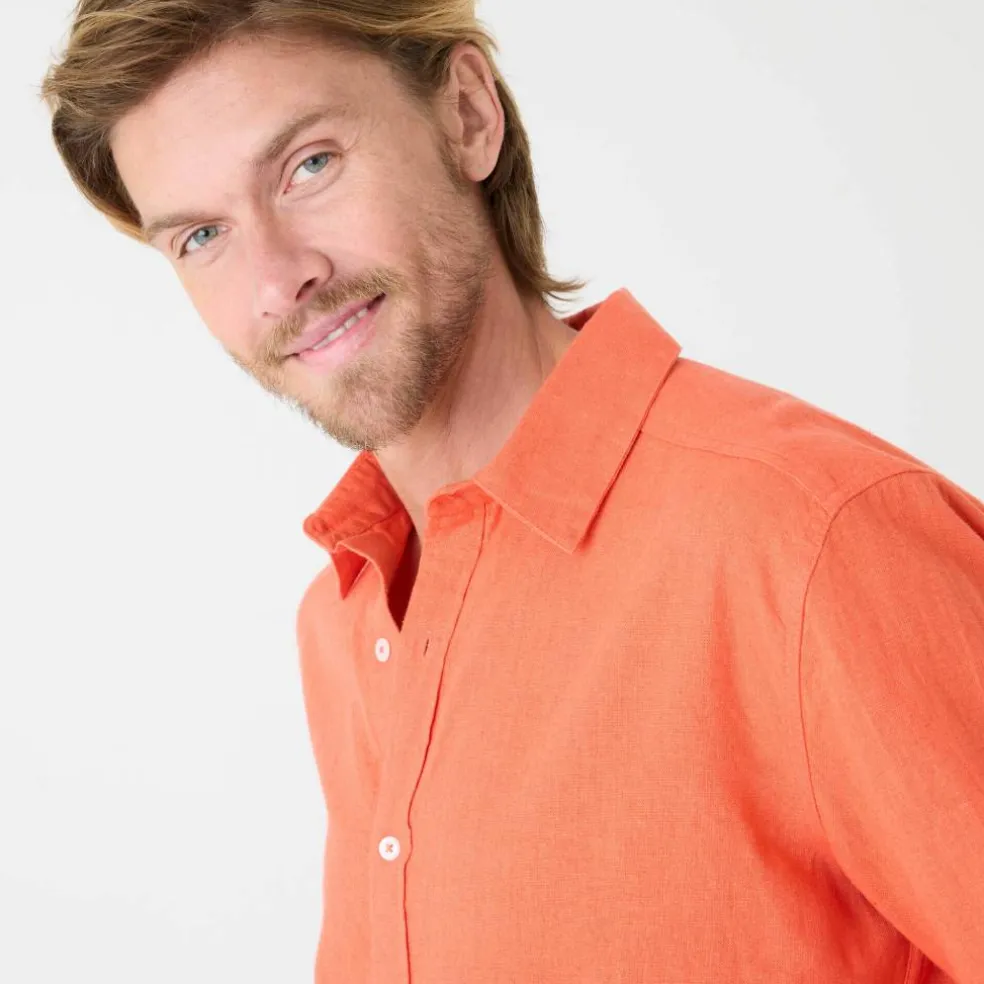 Chemise coton lin manches longues boutonnée