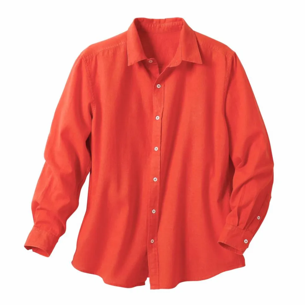 Chemise coton lin manches longues boutonnée