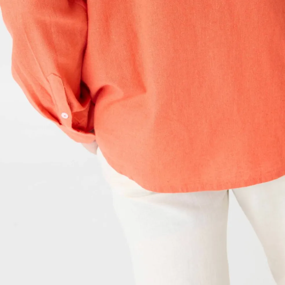 Chemise coton lin manches longues boutonnée