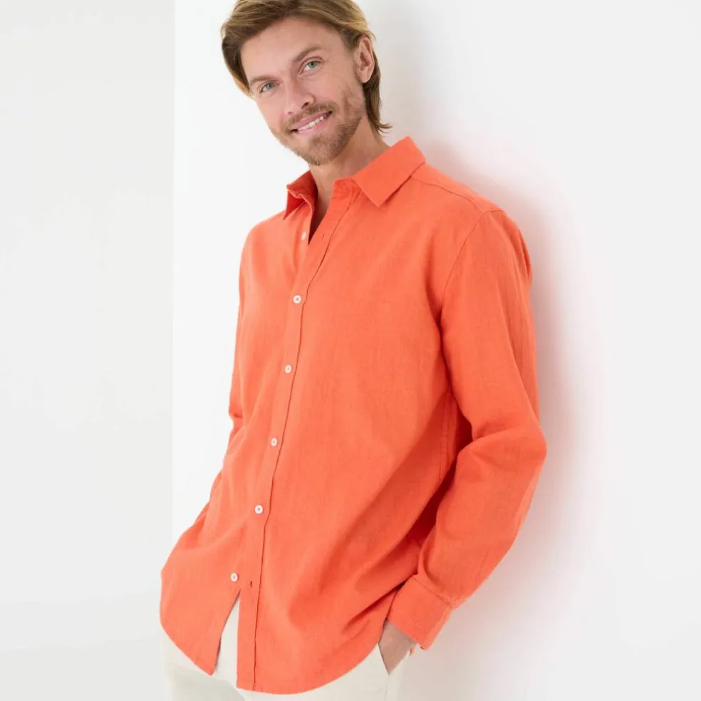 Chemise coton lin manches longues boutonnée