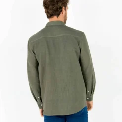 Chemise coton lin manches longues boutonnée