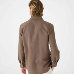 Chemise coton lin manches longues boutonnée