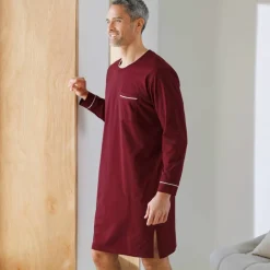 Chemise de nuit coton passepoils contrastés