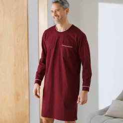 Chemise de nuit coton passepoils contrastés