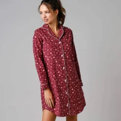 Chemise de nuit en pilou forme liquette imprimé coeur