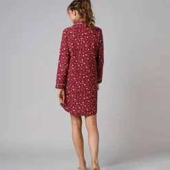 Chemise de nuit en pilou forme liquette imprimé coeur