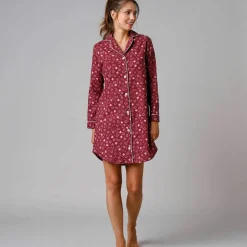 Chemise de nuit en pilou forme liquette imprimé coeur