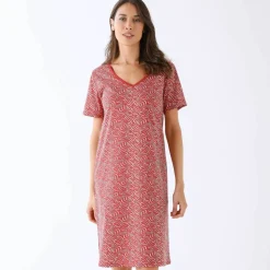 Chemise de nuit manches courtes imprimée feuillage