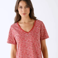Chemise de nuit manches courtes imprimée feuillage