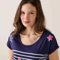 Chemise de nuit rayée et étoiles, fils teints