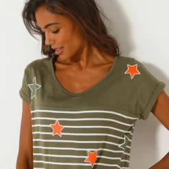 Chemise de nuit rayée et étoiles, fils teints