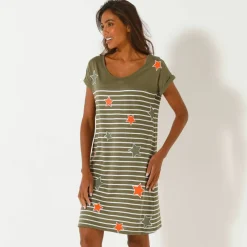 Chemise de nuit rayée et étoiles, fils teints