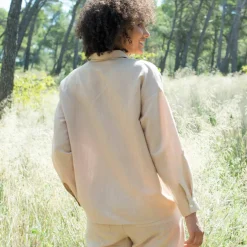 Chemise en coton-lin, manches longues retroussables