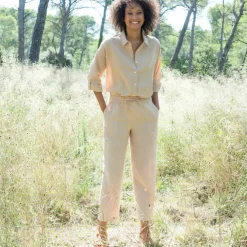 Chemise en coton-lin, manches longues retroussables