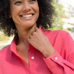 Chemise en coton-lin, manches longues retroussables